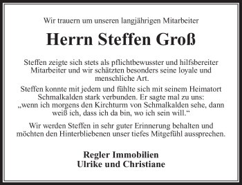 Traueranzeige von Steffen Groß von Südthüringer Presse