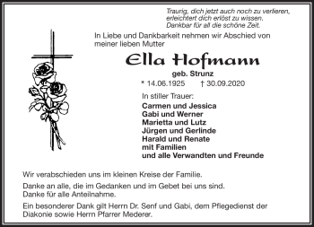 Traueranzeige von Ella Hofmann von Frankenpost