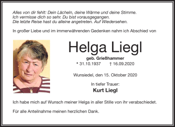 Traueranzeige von Helga Liegl von Frankenpost