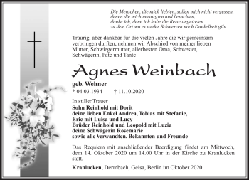 Traueranzeige von Agnes Weinbach von Südthüringer Presse