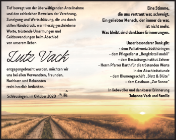 Traueranzeige von Lutz Vack von Südthüringer Presse