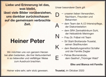 Traueranzeige von Heiner Peter von Südthüringer Presse