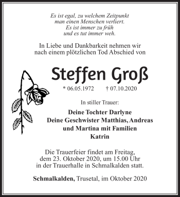 Traueranzeige von Steffen Groß von Südthüringer Presse