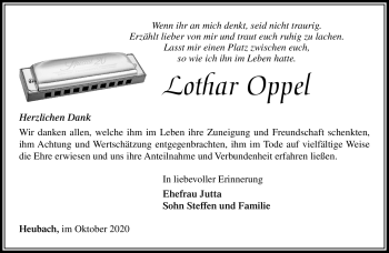Traueranzeige von Lothar Oppel von Südthüringer Presse