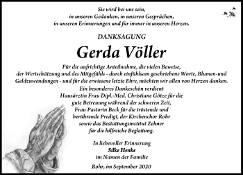 Traueranzeige von Gerda Völler von Südthüringer Presse