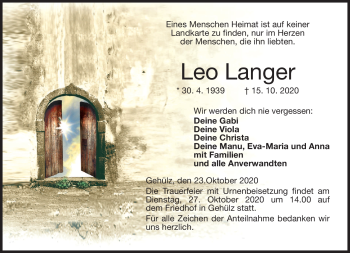 Traueranzeige von Leo Langer von Neue Presse Coburg