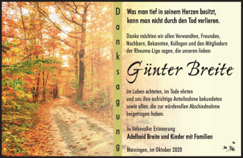 Traueranzeige von Günter Breite von Südthüringer Presse