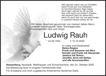 Traueranzeige von Ludwig Rauh von Neue Presse Coburg