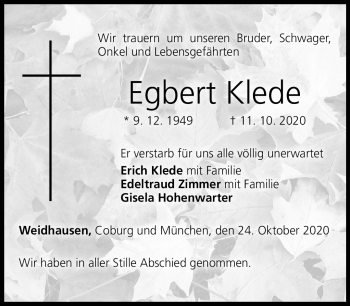 Traueranzeige von Egbert Klee von Neue Presse Coburg