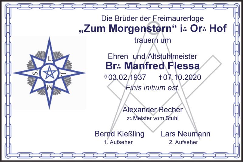  Traueranzeige für Manfred Flessa vom 17.10.2020 aus Frankenpost