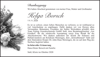 Traueranzeige von Helga Borsch von Südthüringer Presse