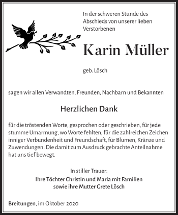 Traueranzeige von Karin Müller von Südthüringer Presse