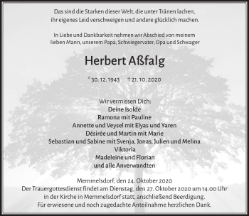 Traueranzeige von Herbert Aßfalg von Neue Presse Coburg