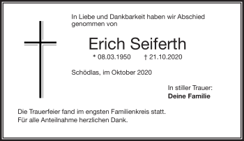 Traueranzeige von Erich Seiferth von Frankenpost