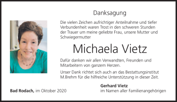 Traueranzeige von Michaela Vietz von Neue Presse Coburg