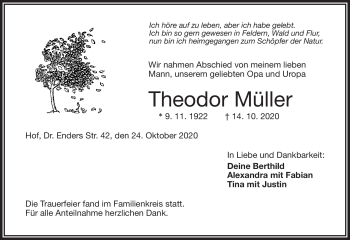 Traueranzeige von Theodor Müller von Frankenpost