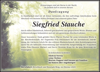 Traueranzeige von Siegfried Stauche von Südthüringer Presse