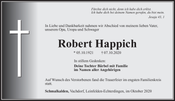 Traueranzeige von Robert Happich von Südthüringer Presse