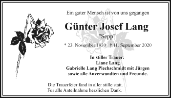 Traueranzeige von Günter Lang von Frankenpost