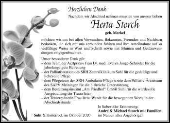 Traueranzeige von Herta Storch von Südthüringer Presse