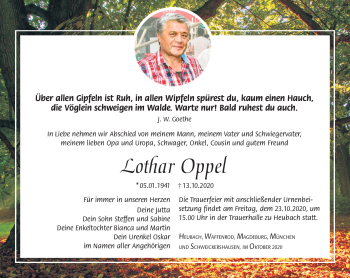 Traueranzeige von Lothar Oppel von Südthüringer Presse