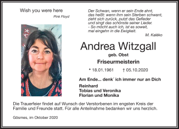 Traueranzeige von Andrea Witzgall von Frankenpost