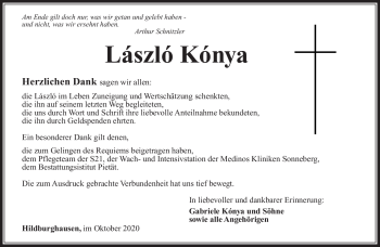 Traueranzeige von László Kónya von Südthüringer Presse
