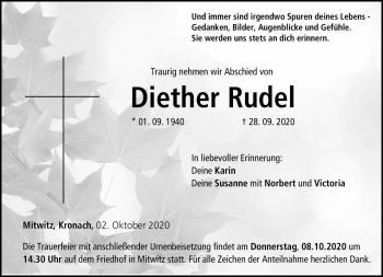 Traueranzeige von Diether Rudel von Neue Presse Coburg