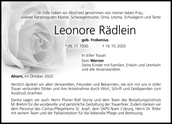Traueranzeige von Leonore Rädlein von Neue Presse Coburg