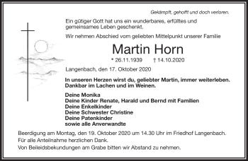 Traueranzeige von Martin Horn von Frankenpost