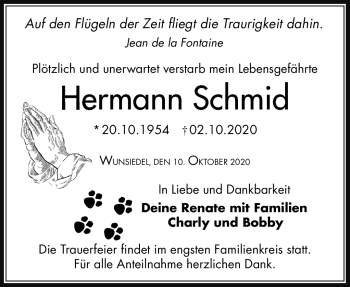 Traueranzeige von Hermann Schmid von Frankenpost