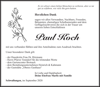 Traueranzeige von Paul Koch von Südthüringer Presse