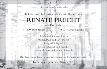 Traueranzeige von Renate Precht von Südthüringer Presse