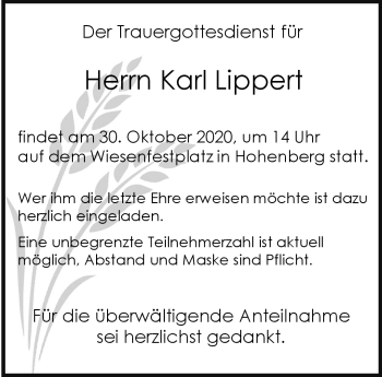 Traueranzeige von Karl Lippert von Frankenpost