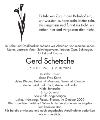 Traueranzeige von Gerd Schetsche von Südthüringer Presse