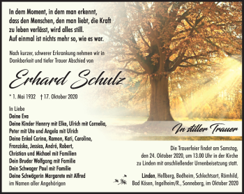 Traueranzeige von Erhard Schulz von Südthüringer Presse