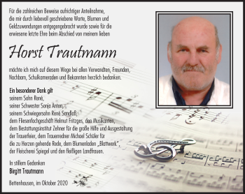 Traueranzeige von Horst Trautmann von Südthüringer Presse