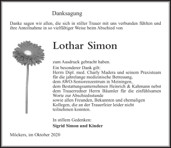 Traueranzeige von Lothar Simon von Südthüringer Presse