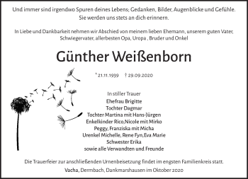 Traueranzeige von Günther Weißenborn von Südthüringer Presse