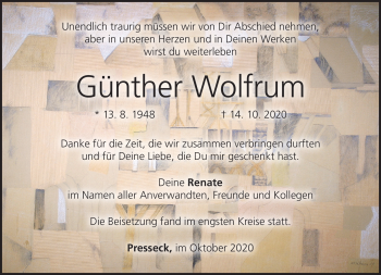 Traueranzeige von Günther Wolfrum von Frankenpost