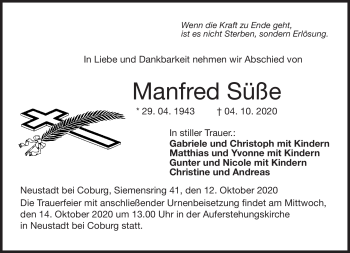 Traueranzeige von Manfred Süße von Neue Presse Coburg