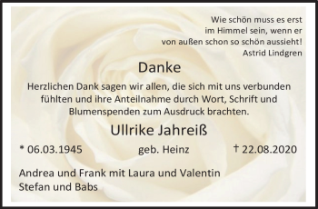 Traueranzeige von Ullrike Jahreiß von Frankenpost