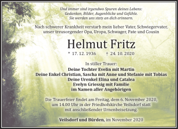 Traueranzeige von Helmut Fritz von Südthüringer Presse