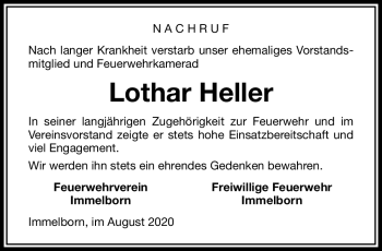 Traueranzeige von Lothar Heller von Südthüringer Presse
