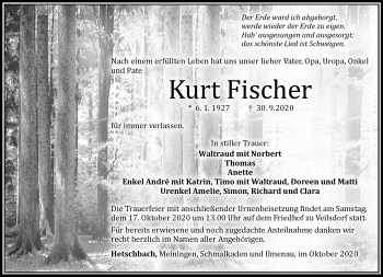 Traueranzeige von Kurt Fischer von Südthüringer Presse