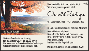Traueranzeige von Oswald Rüdiger von Südthüringer Presse