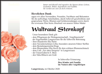 Traueranzeige von Waltraud Sternkopf von Südthüringer Presse