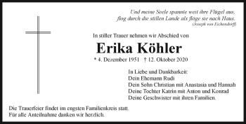 Traueranzeige von Erika Köhler von Frankenpost