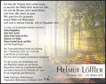 Traueranzeige von Helmut Löffler von Südthüringer Presse