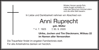 Traueranzeige von Anni Ruprecht von Frankenpost
